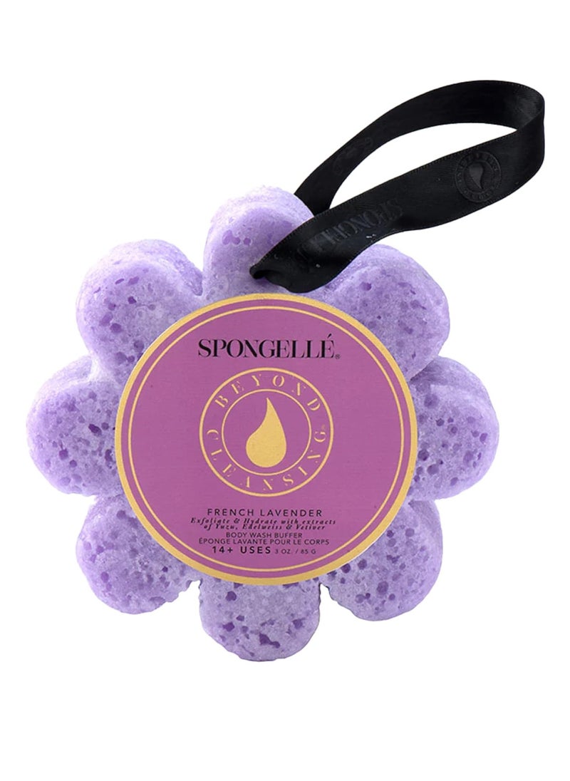 Spongelle French Lavender Wild Flower Buffer Body Scrubber | Bath & Shower Loofah for Women | Exfoliator with Body Wash Infused Sponge | 14+ uses