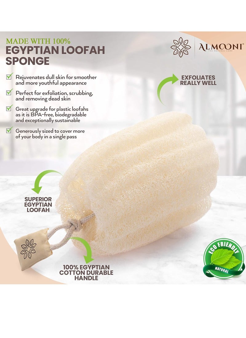 Almooni Egyptian Loofah Exfoliating Body Scrubber, Natural Real Egyptian Shower Loofah Sponge Body Scrubber for Women and Men, for Body and Face That Will Get You Clean - 3 Count (1 Pack)