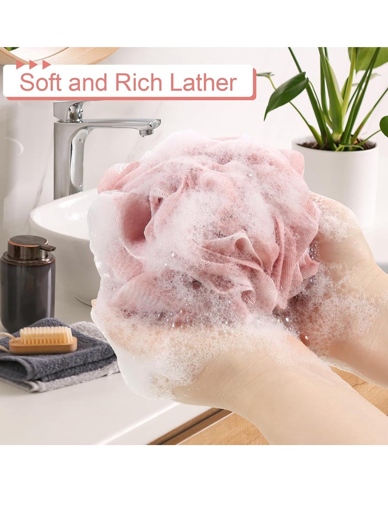 Loofah Sponge Pack of 4, Deep Cleansing Body Scrubber for Shower, Exfoliating Bath Sponge with Handle for Women and Men (001, 50g)