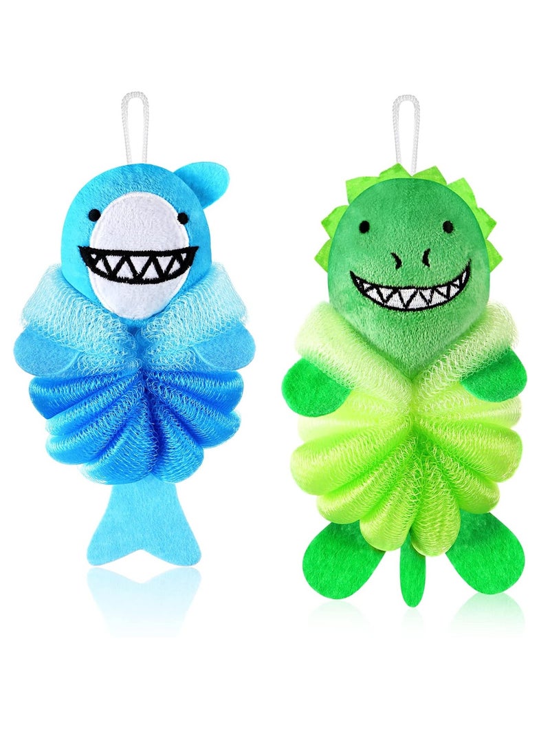 2 Pcs Bath Loofahs Kids Toddler Cute Cartoon Bath Sponges Loofah Bath Pouf Body Scrubber Mesh Loofah Sponges for Children Shower Washing Exfoliating (Animal)