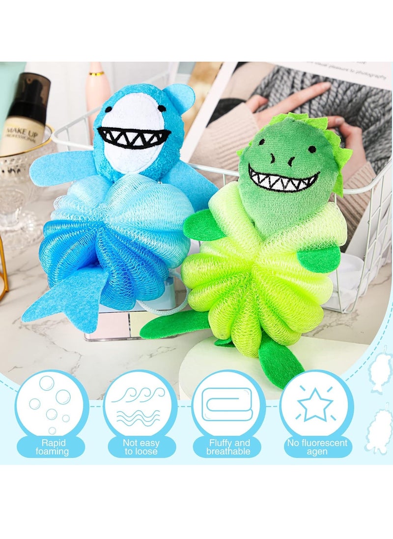 2 Pcs Bath Loofahs Kids Toddler Cute Cartoon Bath Sponges Loofah Bath Pouf Body Scrubber Mesh Loofah Sponges for Children Shower Washing Exfoliating (Animal)