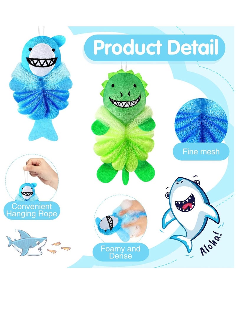 2 Pcs Bath Loofahs Kids Toddler Cute Cartoon Bath Sponges Loofah Bath Pouf Body Scrubber Mesh Loofah Sponges for Children Shower Washing Exfoliating (Animal)