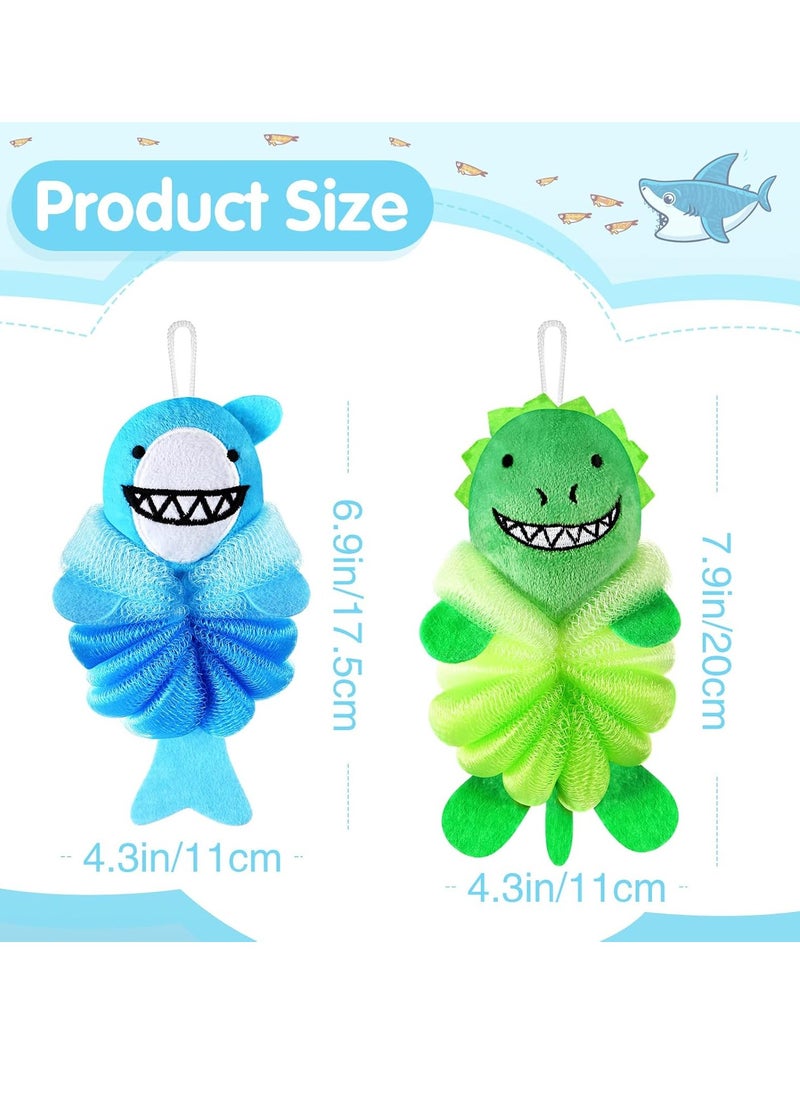 2 Pcs Bath Loofahs Kids Toddler Cute Cartoon Bath Sponges Loofah Bath Pouf Body Scrubber Mesh Loofah Sponges for Children Shower Washing Exfoliating (Animal)