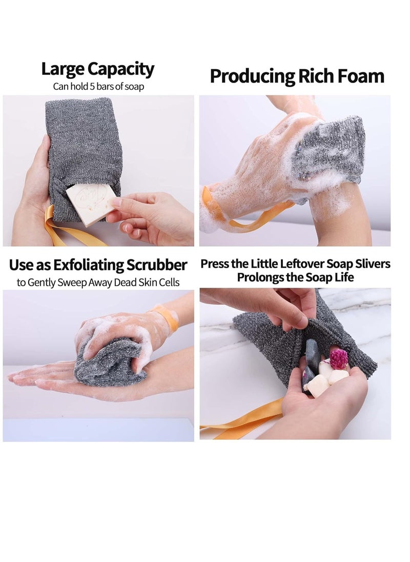 Antimbee 6-Pack Soap Pocket Exfoliating Soap Saver Pouch, Body Scrubber Rough Sponge Exfoliator for Bath or Shower, Gray Mesh Bar Soap Foam Lather Pouch