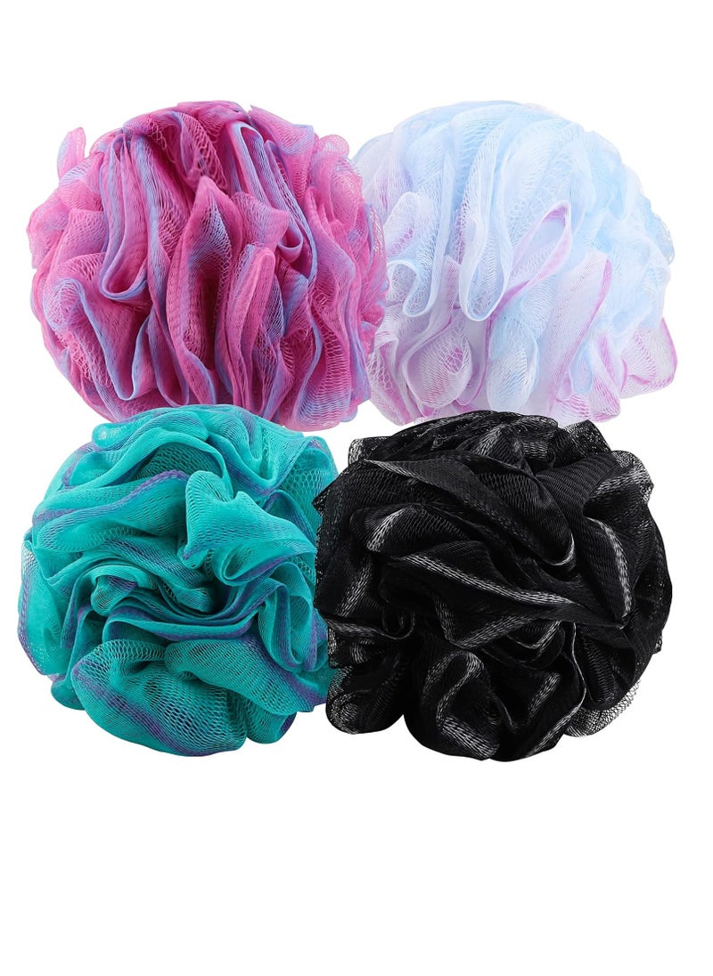 BTYMS 4 Pieces 75g/pc Shower Loofahs Large Bath Sponge Mesh Pouf Wash Puff Shower Poof Body Loofas for Bathing