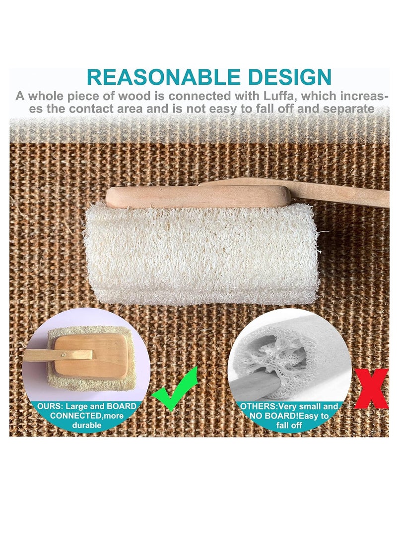 2 Pack Natural Exfoliating Loofah luffa loofa Bath Brush On a Stick - with Long Wooden Handle Back Brush for Men & Women - Shower Sponge Body Back Scrubber