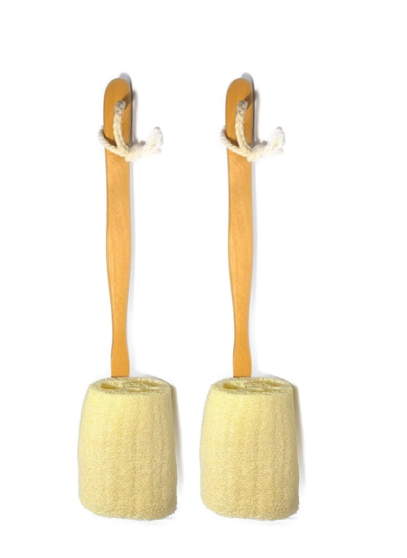 2 Pack Natural Exfoliating Loofah luffa loofa Bath Brush On a Stick - with Long Wooden Handle Back Brush for Men & Women - Shower Sponge Body Back Scrubber