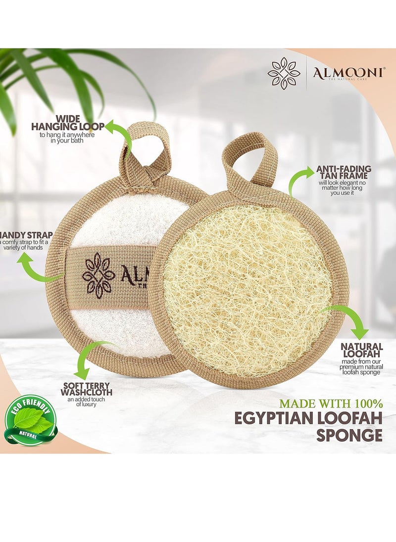 Almooni Natural Loofah Exfoliating Facial Scrubber, Made with Natural Egyptian Shower Loofah Sponge, Bath Shower Loofah Sponge for Women and Men, for Face That Gets You Clean - 6 Count (1 Pack)