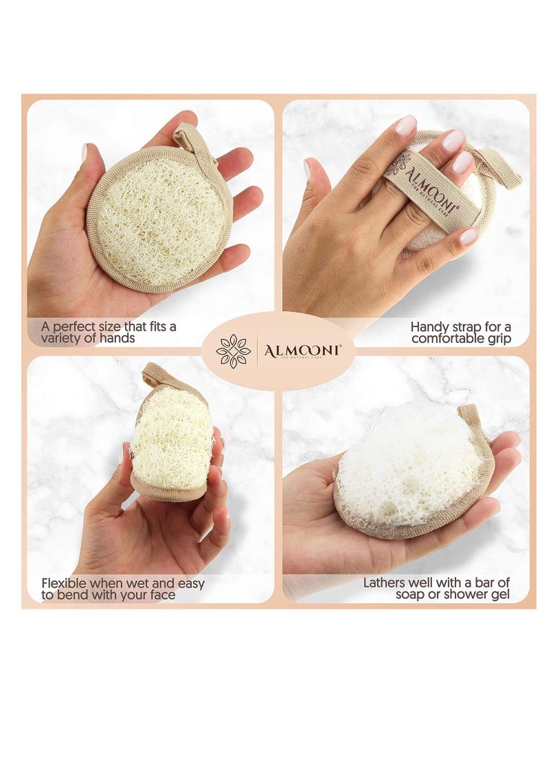 Almooni Natural Loofah Exfoliating Facial Scrubber, Made with Natural Egyptian Shower Loofah Sponge, Bath Shower Loofah Sponge for Women and Men, for Face That Gets You Clean - 6 Count (1 Pack)