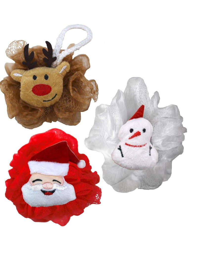 Iconikal Character Exfoliating Loofahs, 3-Pack, Reindeer, Snowman