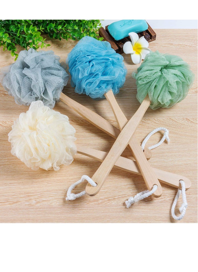 4 Pack Large Bath Puff Loofah Sponge With Long Handle Shower Loofah, Bath Body Back Brush, Spa Brush for Women and Men(4 Color)