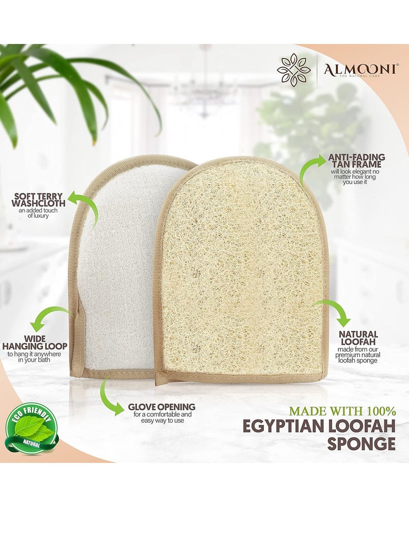 Premium Exfoliating Loofah Glove Pad Body Scrubber. Our Mitt Gloves are Made of Natural Egyptian Shower Loufa Sponge That Gets You Clean, Not Just Spreading Soap (2 Pack)