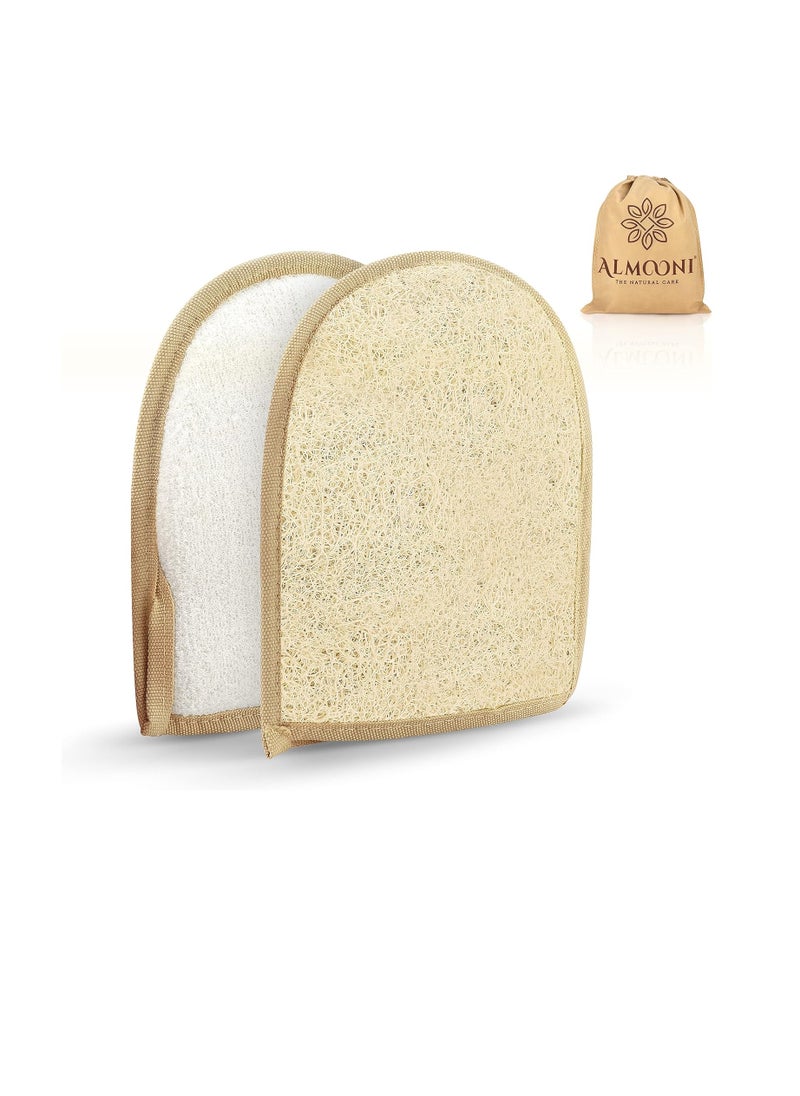 Premium Exfoliating Loofah Glove Pad Body Scrubber. Our Mitt Gloves are Made of Natural Egyptian Shower Loufa Sponge That Gets You Clean, Not Just Spreading Soap (2 Pack)