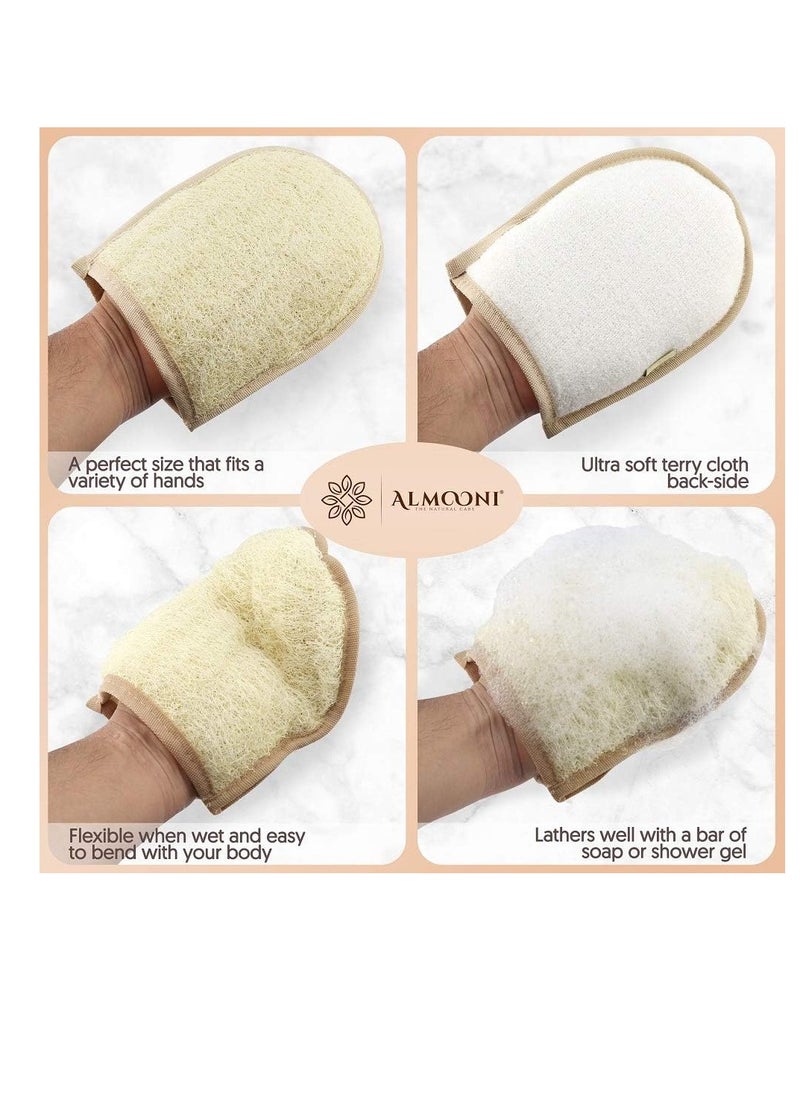 Premium Exfoliating Loofah Glove Pad Body Scrubber. Our Mitt Gloves are Made of Natural Egyptian Shower Loufa Sponge That Gets You Clean, Not Just Spreading Soap (2 Pack)