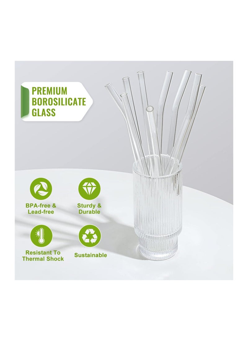 Glass Straws, Reusable Clear High Temperature Resistance, Set of 6 Straight and 6 Bent with 4 Cleaning Brushes, Perfect for Smoothies, Milkshakes, Tea, Juice, Dishwasher Safe (12Pcs)