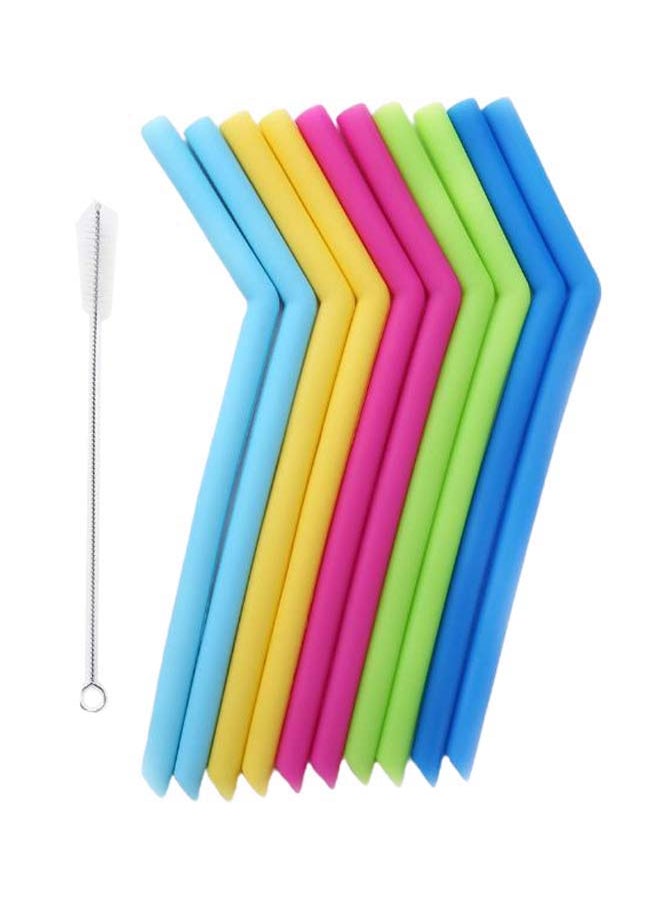 10-Piece Food Grade Straw Set With Cleaning Brush Multicolour