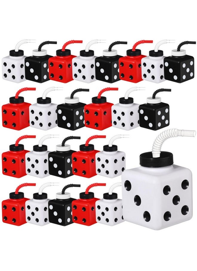 24 Pieces Casino Party Favor Gift Supplies Cup With Straws And Lids,10 Oz Plastic Dice Shape Casino Party Decoration Cups Bulk For Casino Game Night Kids Theme Party Favors(Dice)