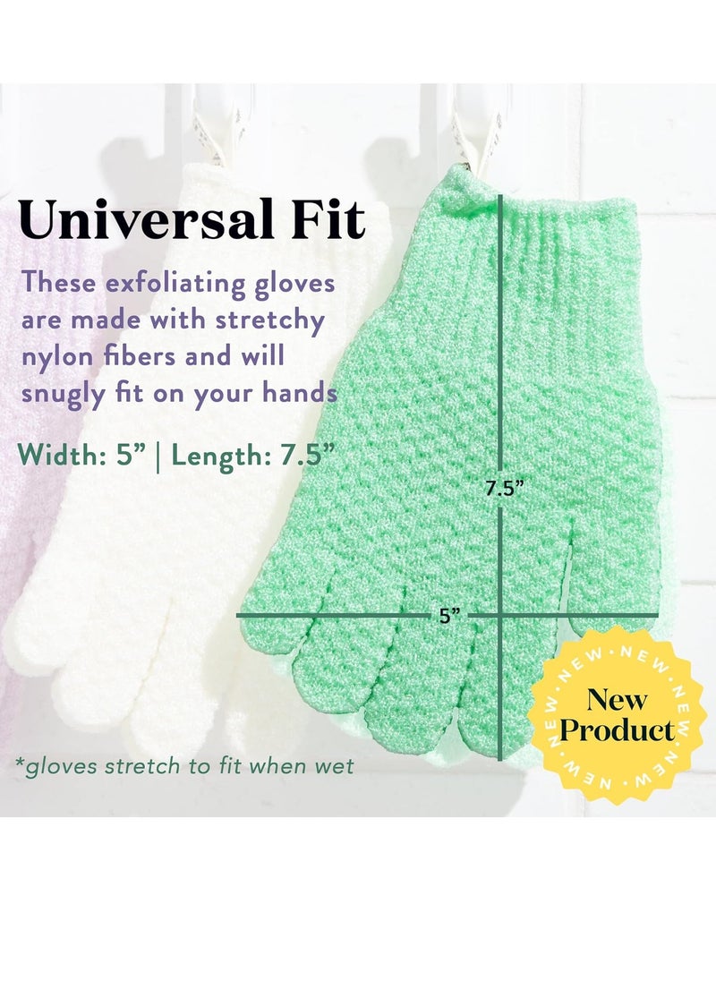 Bare Botanics 4 Pack White Exfoliating Gloves for Shower | 100% Nylon Fibers | Exfoliating Bath Gloves for Shower Exfoliating | Shower Gloves & Dead Skin Remover for Body | Wet & Dry Exfoliating Glove