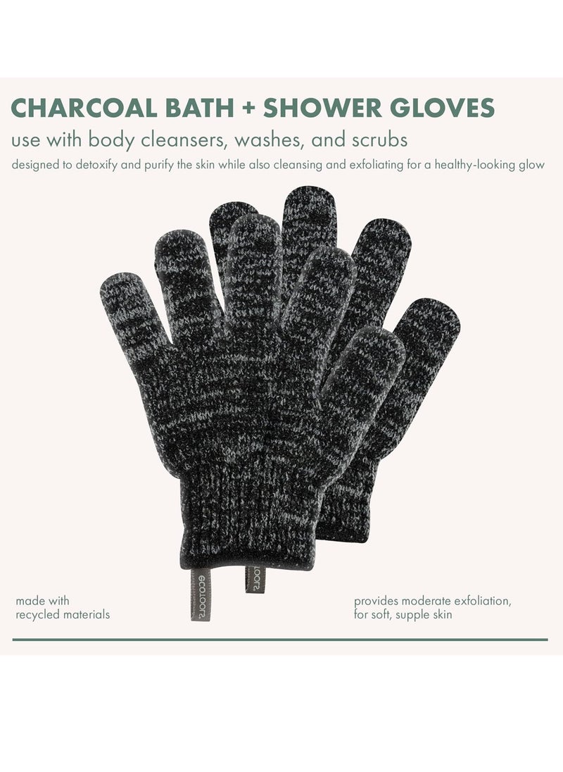 EcoTools Charcoal Bath + Shower Gloves, Exfoliating Gloves Remove Dead Skin & Cleanse Whole Body, Bath Gloves Infused With Charcoal To Scrub & Purify Skin, Cruelty Free, 1 Pair (2 Gloves)