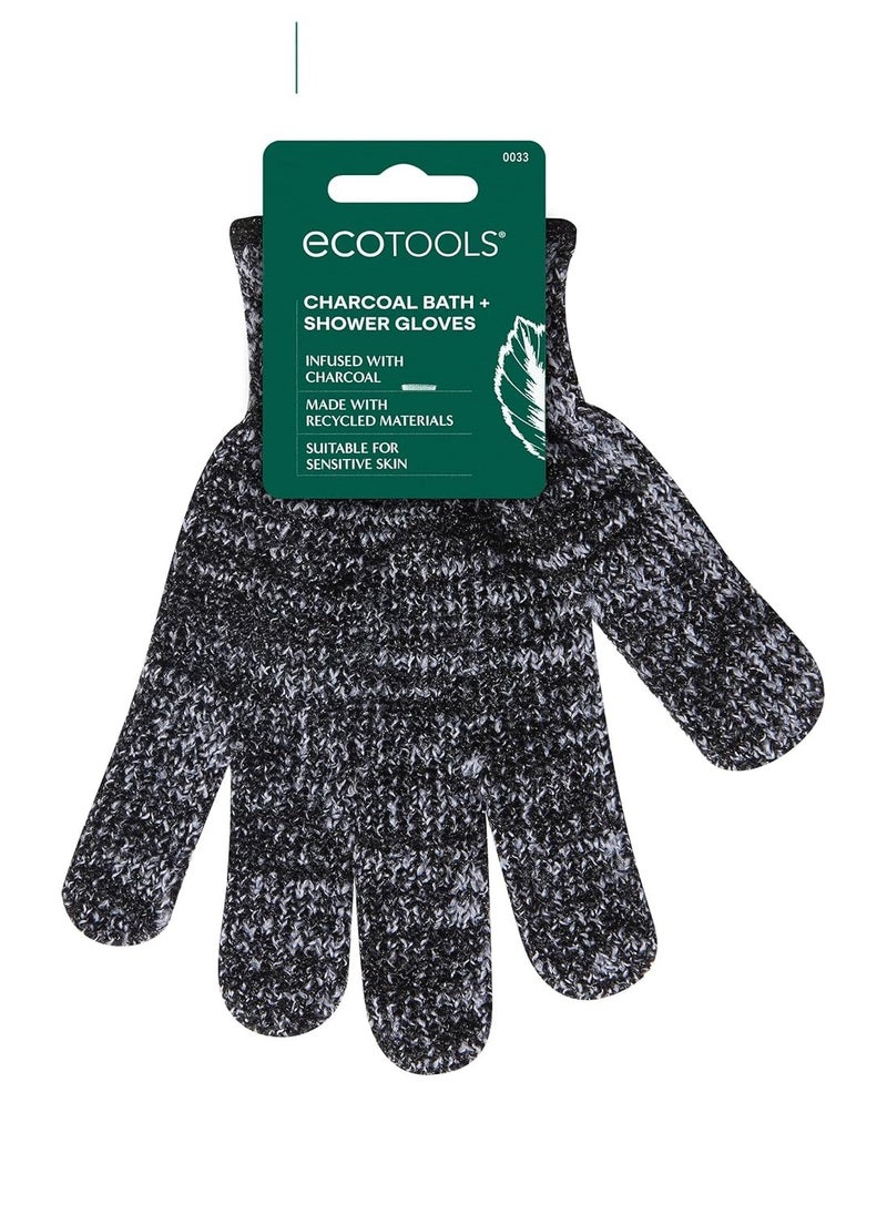 EcoTools Charcoal Bath + Shower Gloves, Exfoliating Gloves Remove Dead Skin & Cleanse Whole Body, Bath Gloves Infused With Charcoal To Scrub & Purify Skin, Cruelty Free, 1 Pair (2 Gloves)