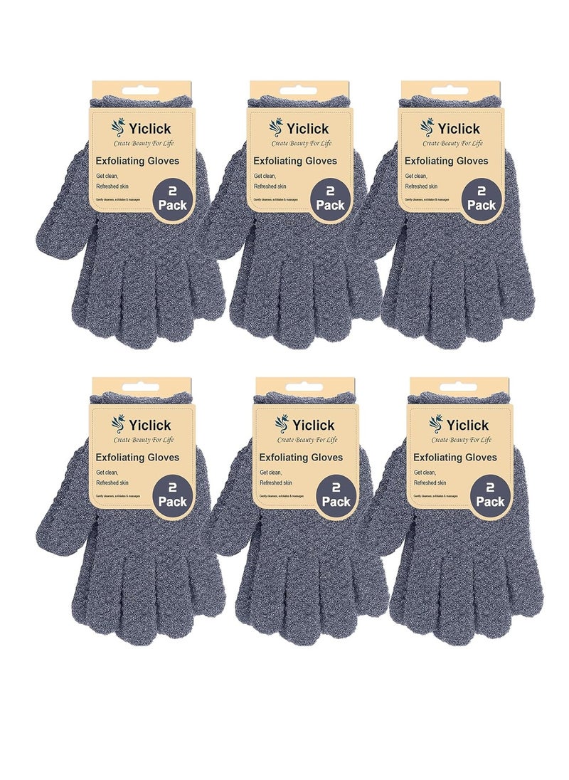 Yiclick 6Pairs Heavy Exfoliating Gloves,Body Scrub Exfoliator for Dead Skin Remover,Exfoliating Body Scrubber for Bath Shower Exfoliation,Exfoliate Sponge Loofah Washcloth Mitt Men Women Grey