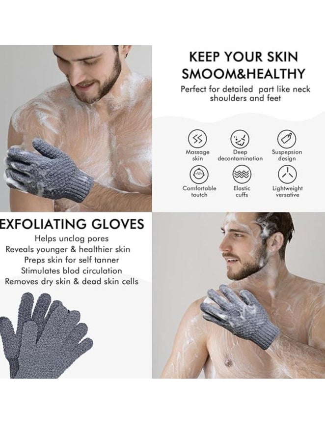 Yiclick 6Pairs Heavy Exfoliating Gloves,Body Scrub Exfoliator for Dead Skin Remover,Exfoliating Body Scrubber for Bath Shower Exfoliation,Exfoliate Sponge Loofah Washcloth Mitt Men Women Grey