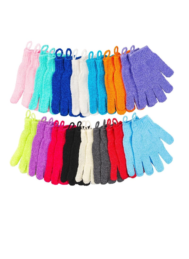 30 Pcs Exfoliating Gloves for Shower, 15 Colors Body Exfoliator Glove with Hanging Loop, Scrub Exfoliate Glove Mitt Bath Face Spa Hand Scrubber Wash Deep Scrubbing Dead Skin for Women Men, by Aisuly