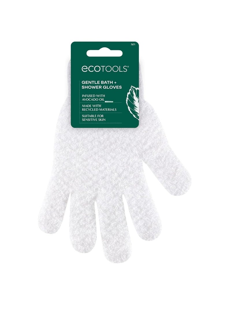 EcoTools Gentle Bath + Shower Gloves, Exfoliating Gloves Remove Dead Skin & Cleanse The Whole Body, Bath Gloves Infused with Avocado Oil to Scrub & Hydrate, Cruelty Free, 1 Pair (2 Gloves)