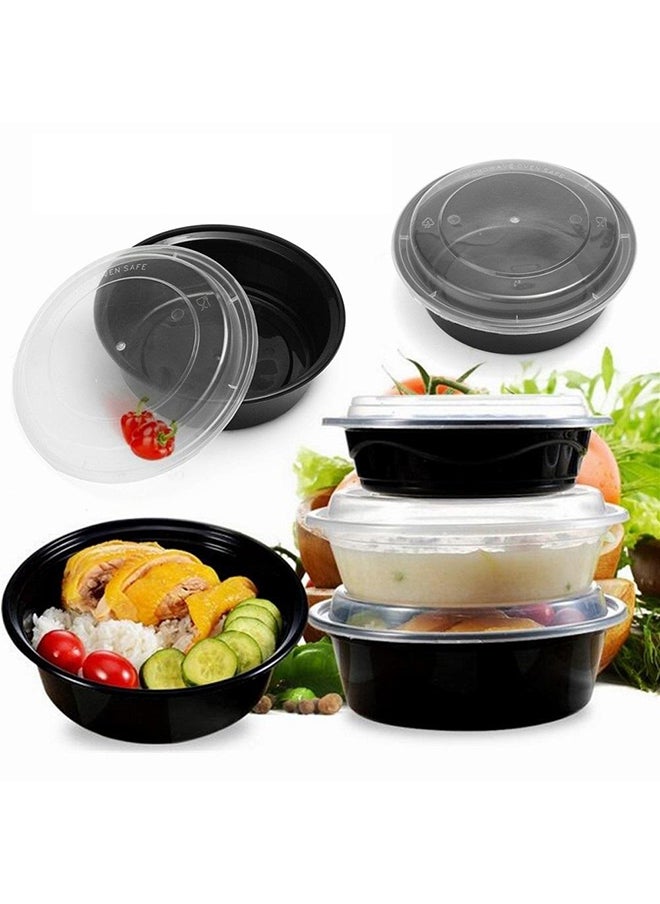 10-Piece Round Disposable Food Container With Lid Black 13x18x8.5cm