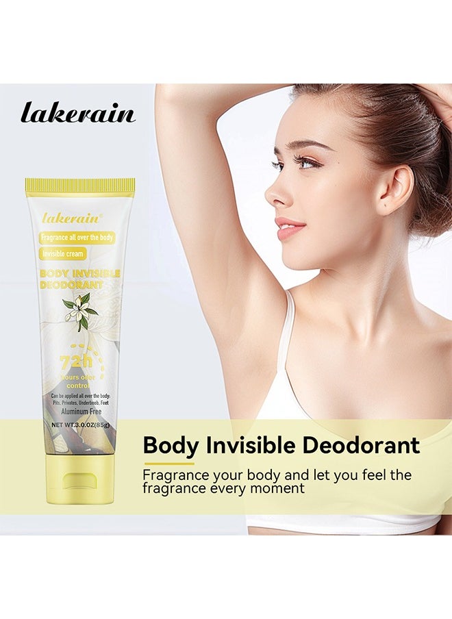 Body Invisible Deodorant Cream，Vanilla Floral 72 Hour Odor Control Whole Body Fragrance Deodorant Natural Scented Skin Safe for Armpit Privates and Other Parts Odour Control Cream 85g