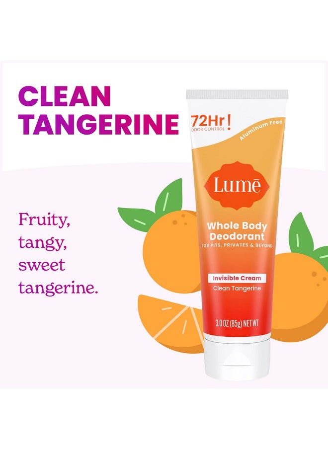 Whole Body Deodorant - Invisible Cream Tube - 72 Hour Odor Control - Aluminum Free, Baking Soda Free, Skin Safe - 3.0 Ounce (Clean Tangerine)