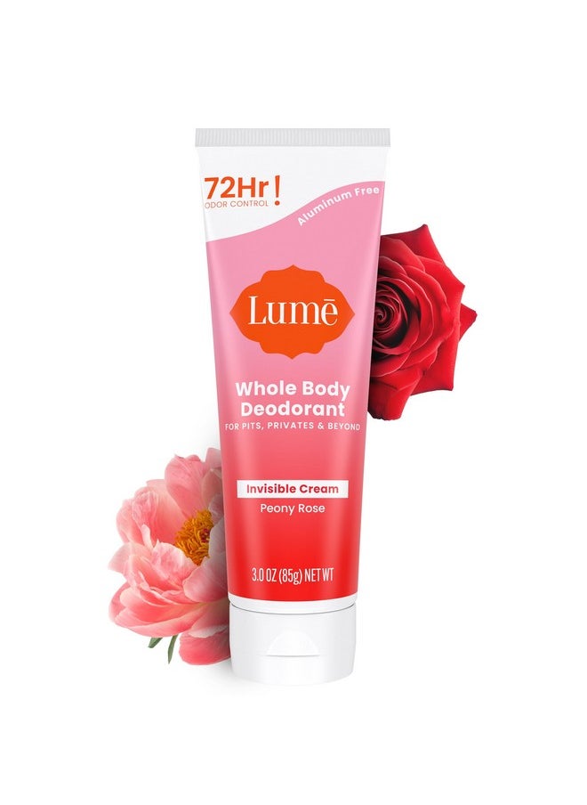 Whole Body Deodorant - Invisible Cream Tube - 72 Hour Odor Control - Aluminum Free, Baking Soda Free, Skin Safe - 3.0 Ounce (Peony Rose)