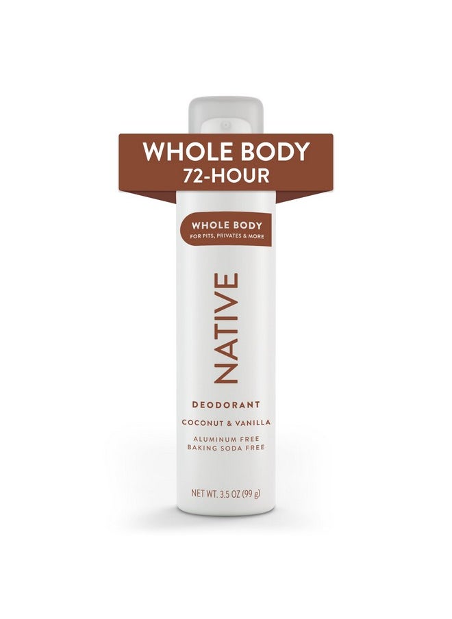 Whole Body Deodorant Spray Contains Naturally Derived Ingredients, Deodorant For Women & Men | 72 Hour Odor Protection, Aluminum Free With Coconut Oil And Shea Butter | Coconut & Vanilla