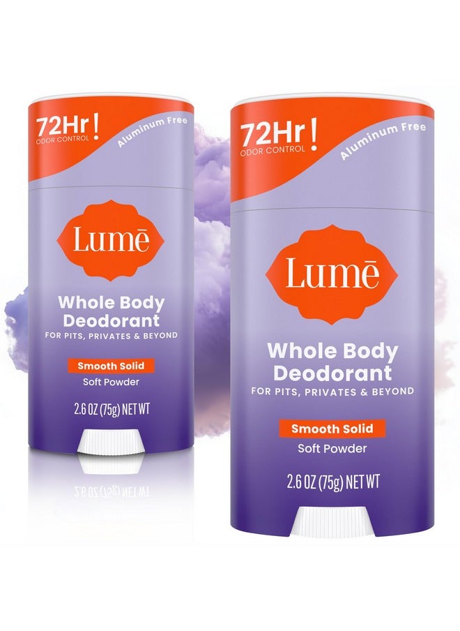 Whole Body Deodorant - Smooth Solid Stick - 72 Hour Odor Control - Aluminum Free, Baking Soda Free And Skin Safe - 2.6 Ounce (Pack Of 2) (Soft Powder)