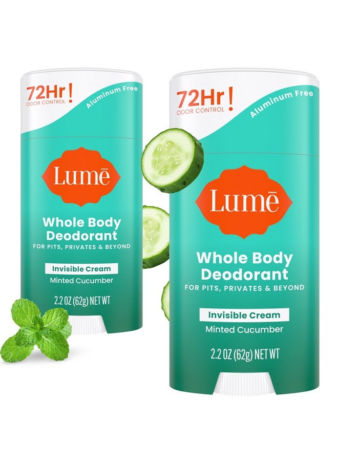 Whole Body Deodorant - Invisible Cream Stick - 72 Hour Odor Control - Aluminum Free, Baking Soda Free, Skin Safe - 2.2 Ounce (Pack Of 2) (Minted Cucumber)