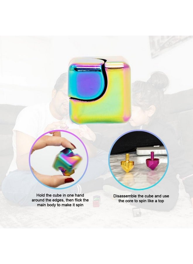 Qubi Cube Spinner 4-In-1 Spinning Toy- Helps With Anxiety, Adhd, Autism, Stress & Focus- Desktop Edc Fidgets Spinner Aluminum Alloy Build For Kids & Adults. Multi-Colored.