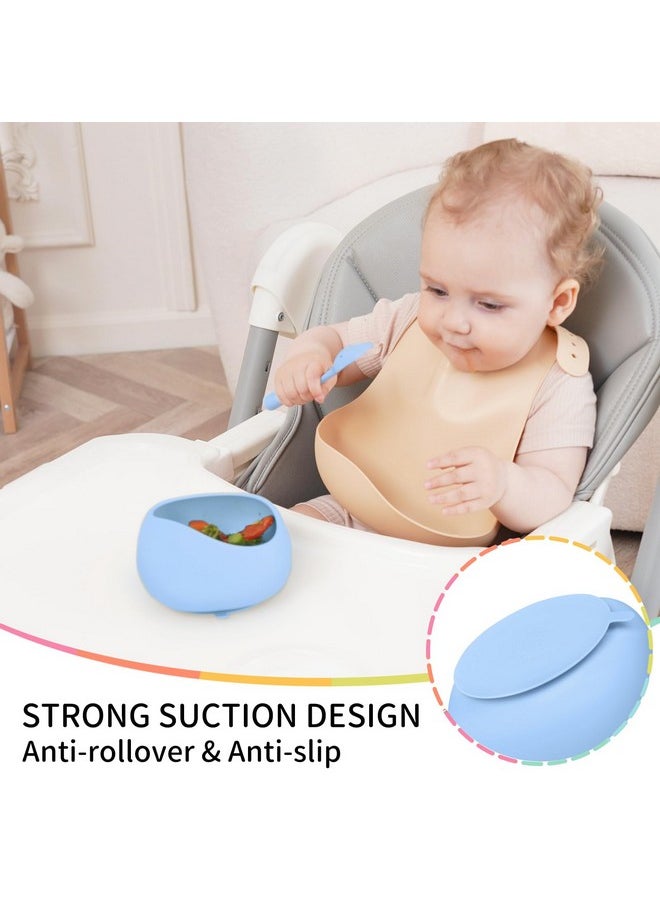 Silicone Suction Bowls For Baby 6 Months Up, Durable Baby Food Bowls And Spoons Feeding Set, Reducing Meal Messes, Non-Slip Design, Bpa-Free Toddler Bowls With Strong Suction, Blue