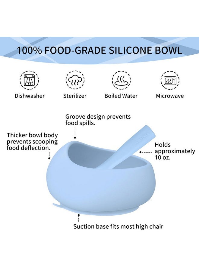 Silicone Suction Bowls For Baby 6 Months Up, Durable Baby Food Bowls And Spoons Feeding Set, Reducing Meal Messes, Non-Slip Design, Bpa-Free Toddler Bowls With Strong Suction, Blue