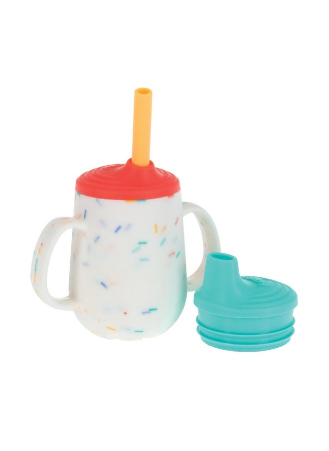 3-Stage Training Cup Set - Silicone Tumbler With Spout And Straw Combo - 4 Oz - 6+ Months - Coral And Sprinkles