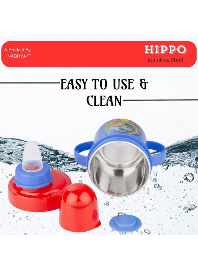 Hippo Stainless Steel Baby Spout Sipper Cup For Kids Age 3 Months To 18 Months 250 Ml (Blue)