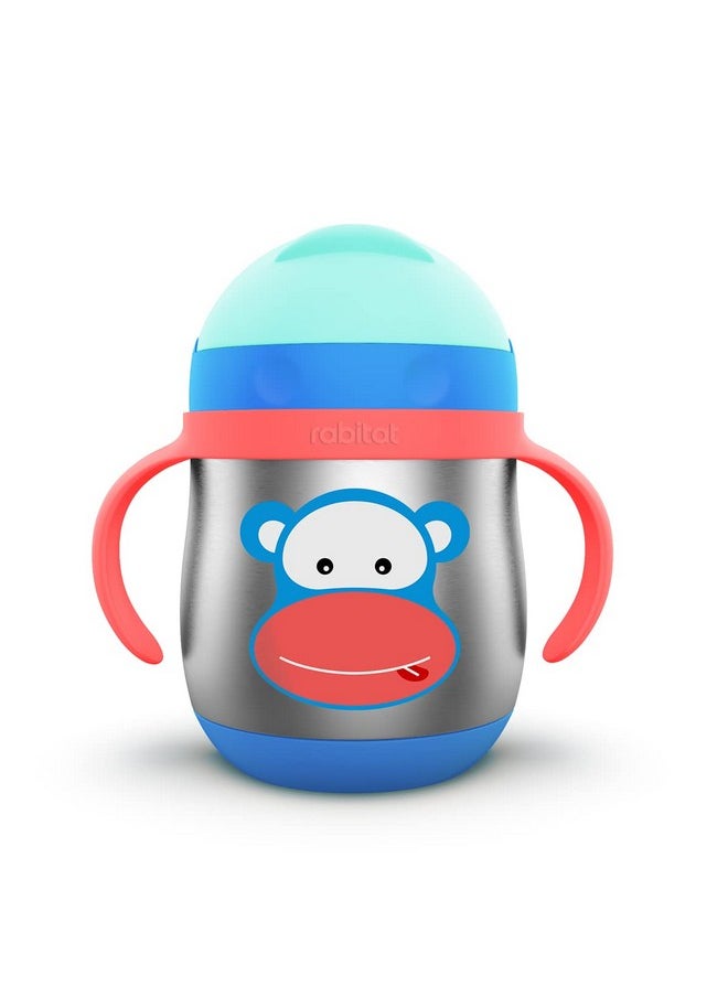 First Step Gravity Sipper Cheek Monkey - 2 Years Brand Warranty I Stainless Steel Sippy Cup For Babies/Toddlers/Kids With Weighted Straw 390 Ml