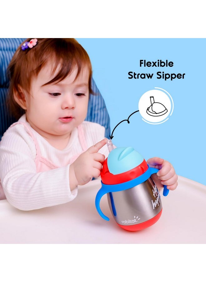 First Step Gravity Sipper Cheek Monkey - 2 Years Brand Warranty I Stainless Steel Sippy Cup For Babies/Toddlers/Kids With Weighted Straw 390 Ml