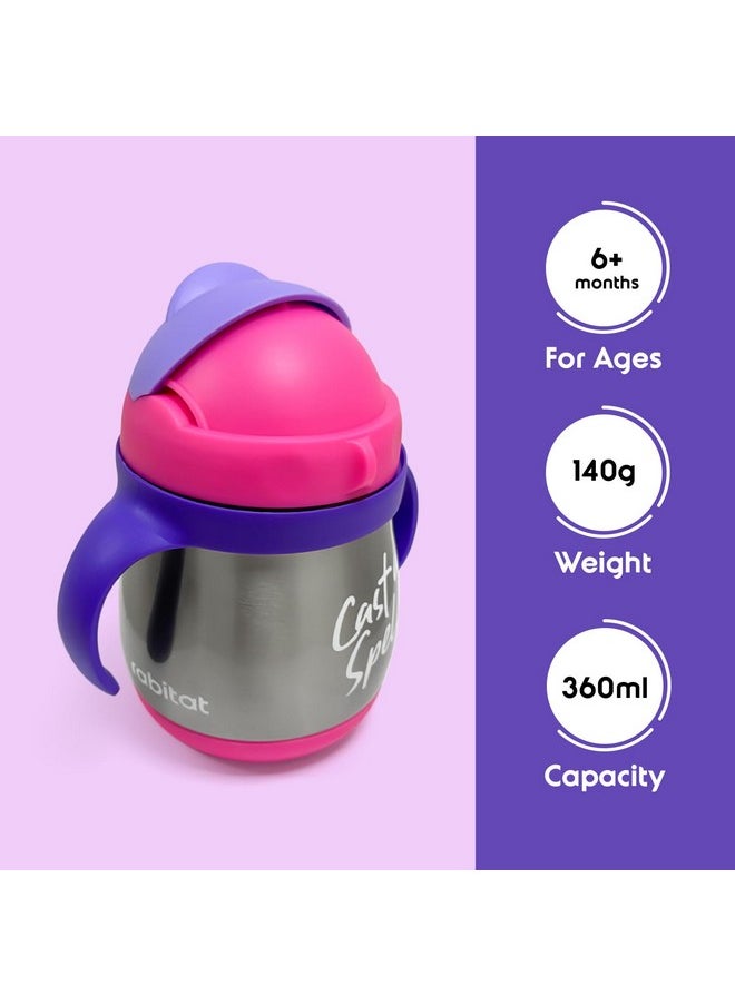 First Step Gravity Sipper Cheek Monkey - 2 Years Brand Warranty I Stainless Steel Sippy Cup For Babies/Toddlers/Kids With Weighted Straw 390 Ml