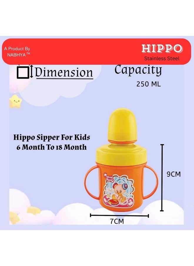 Hippo Stainless Steel Baby Spout Sipper Cup For Kids Age 3 Months To 18 Months 250 Ml (Orange)