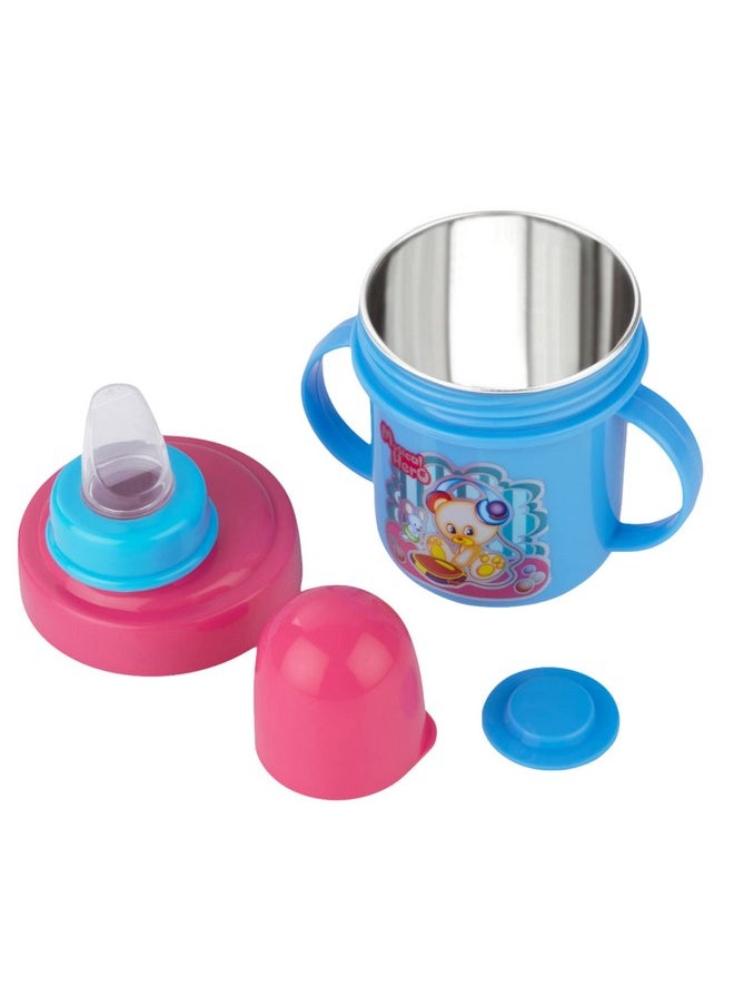 Hippo Stainless Steel Baby Spout Sipper Cup For Kids Age 3 Months To 18 Months 250 Ml (Sky Blue)