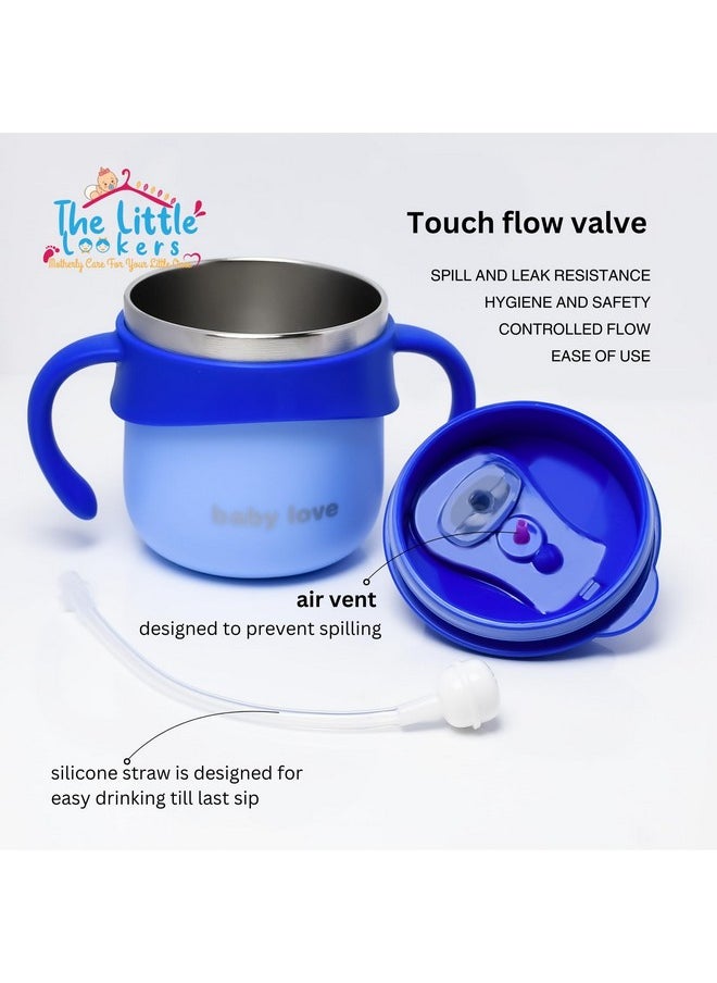 Stainless Steel Insulated Hot & Cold Sipper Bottle For Kids | Sippy Cup | Sipper Bottle For Kids | Sipper Cup With Straw | Kids Travelling Water Bottle | (Royal Blue - 260Ml)