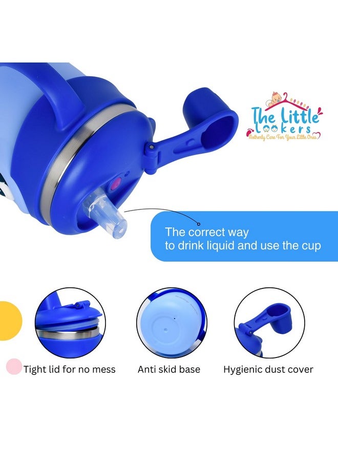 Stainless Steel Insulated Hot & Cold Sipper Bottle For Kids | Sippy Cup | Sipper Bottle For Kids | Sipper Cup With Straw | Kids Travelling Water Bottle | (Royal Blue - 260Ml)