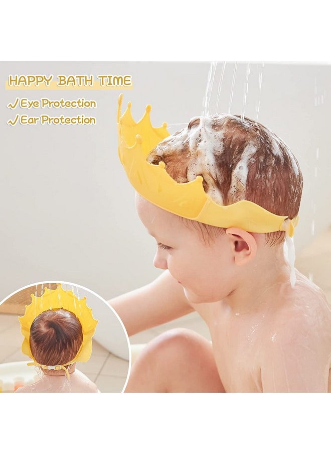 Baby Shower Cap Shield, Shower Cap For Kids, Visor Hat For Eye And Ear Protection For 0-9 Years Old Children, Cute Crown Shape Makes The Baby Bath More Fun (Yellow)