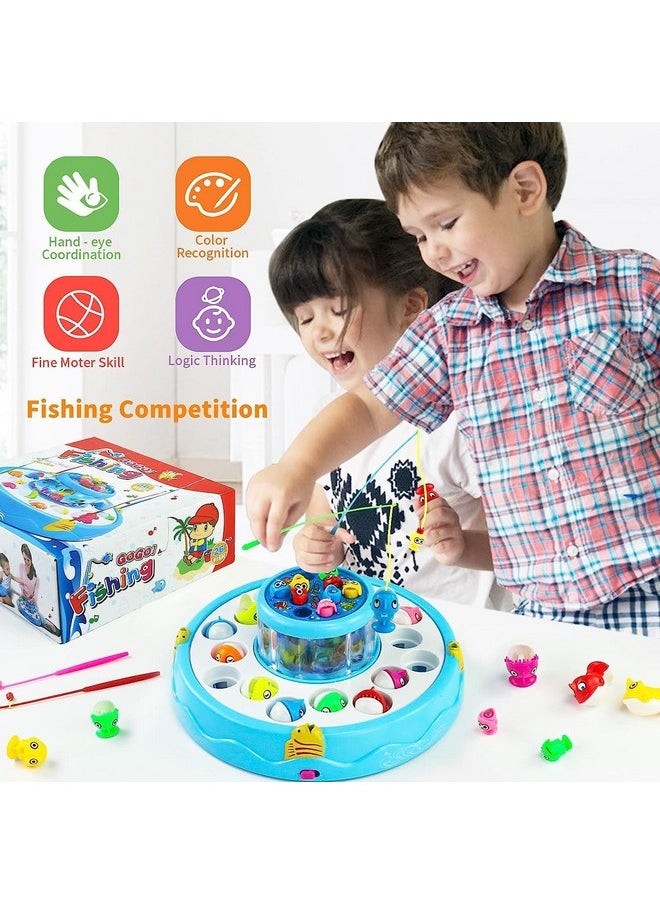 Plastic Musical Rotating Fishing Games Outdoor Sports Toys For Kids, Multicolour, 6 Fishes, A Tree, 2 Fishing Rods