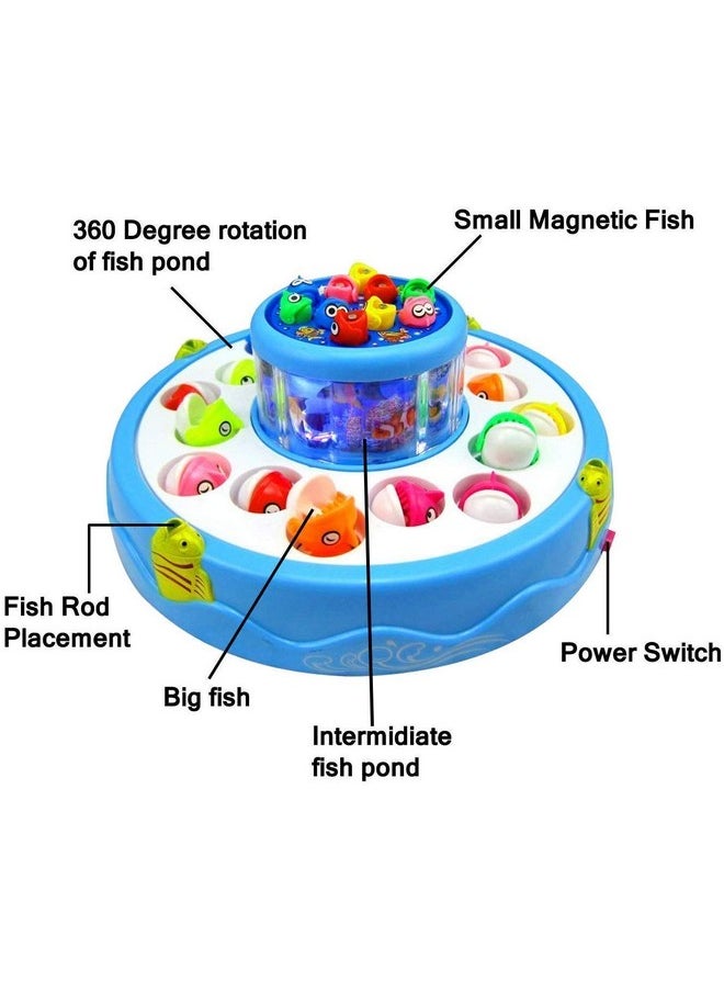 Plastic Musical Rotating Fishing Games Outdoor Sports Toys For Kids, Multicolour, 6 Fishes, A Tree, 2 Fishing Rods